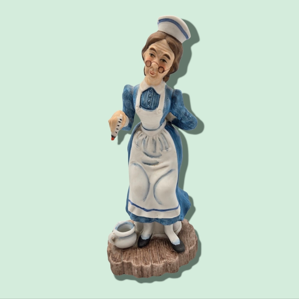 MCM Vintage Lefton Ceramic Whimsical Nurse Figurine Signed